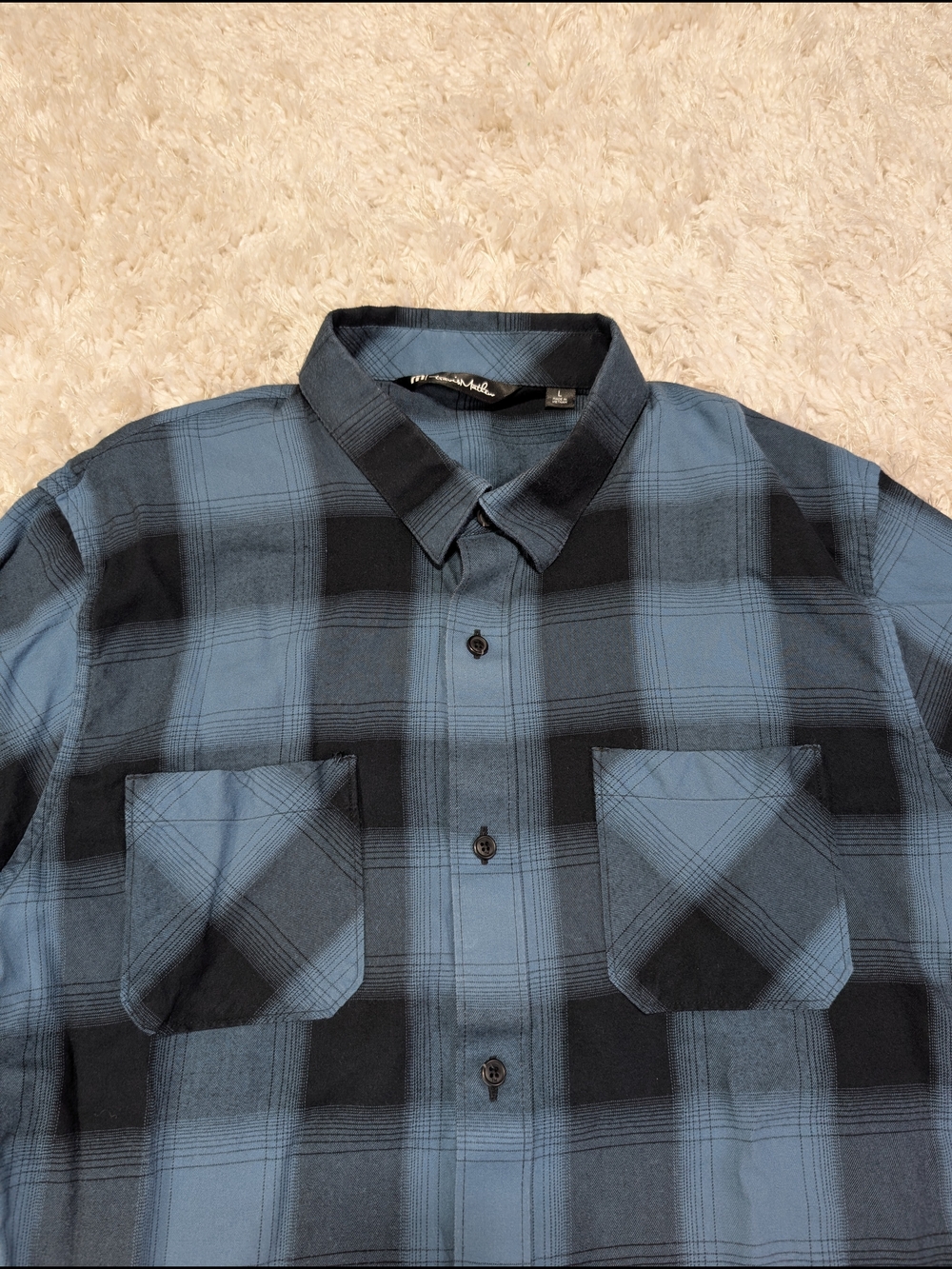 Travis Mathew Blue and Black Plaid Button-Down Shirt
